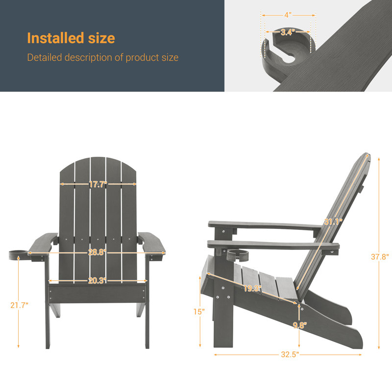 Kona Outdoor Adirondack Chair, Charcoal Gray
