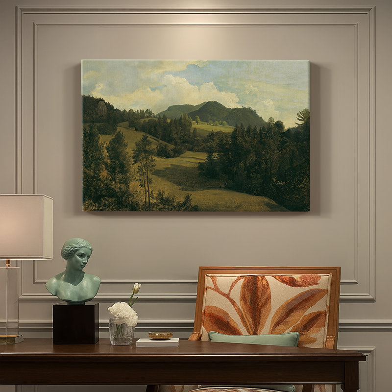 Paysage boisé / contreforts alpins-Art contemporain sur toile tendue-Gauermann-c. Milieu du 19e siècle, 40 x 60