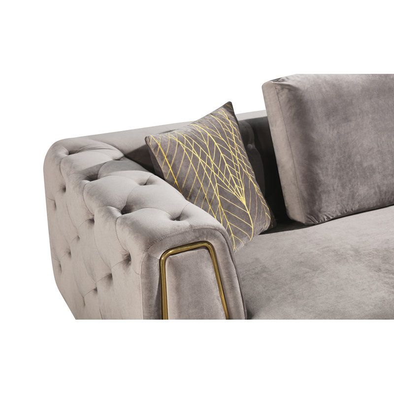 Gray Velvet Accent Chair with Wood Frame and Metal Legs