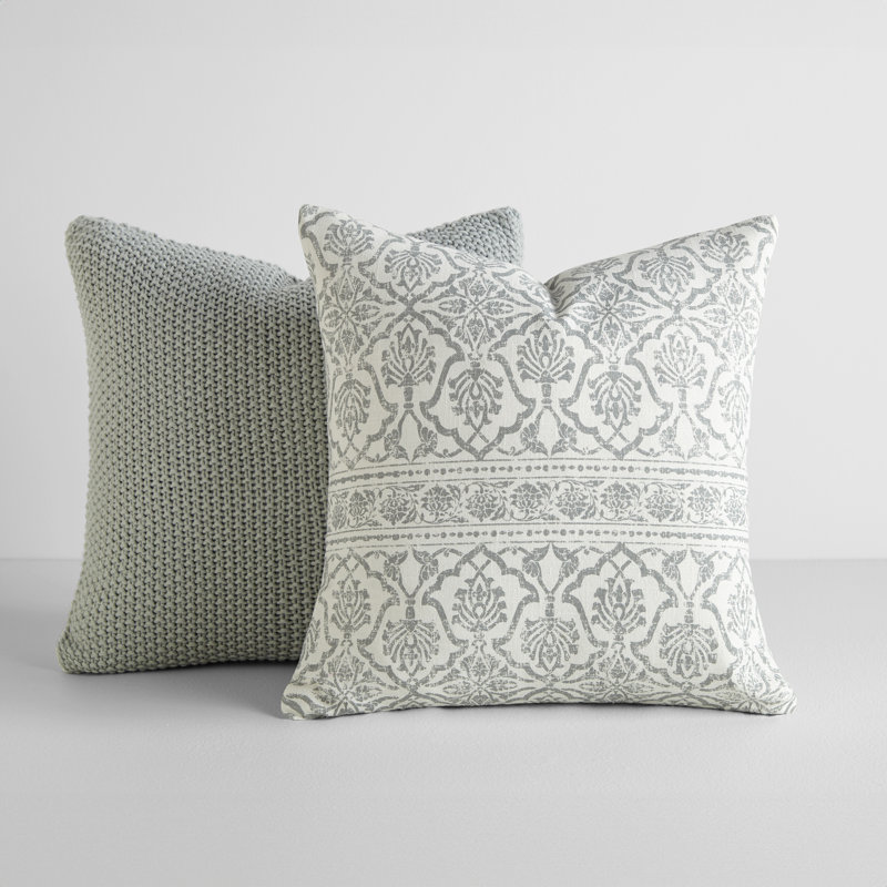 Paquet de 2 coussins décoratifs en jute avec des motifs de coton , Vert / floral gris