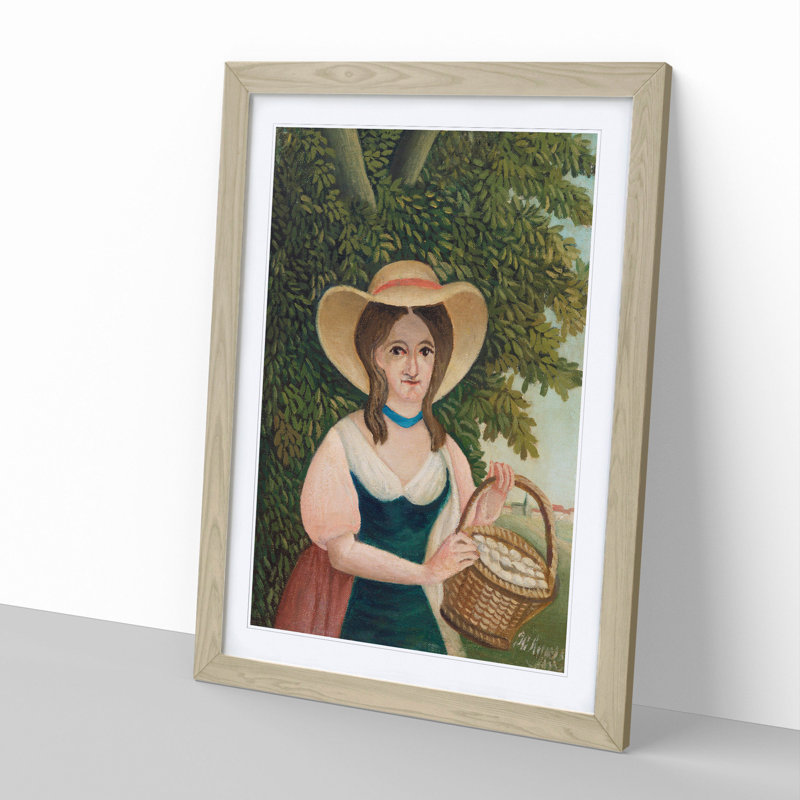 Woman with Basket of Eggs by Henri Rousseau - Picture Frame Painting, 36cm H x 27cm W x 2cm D, Oak