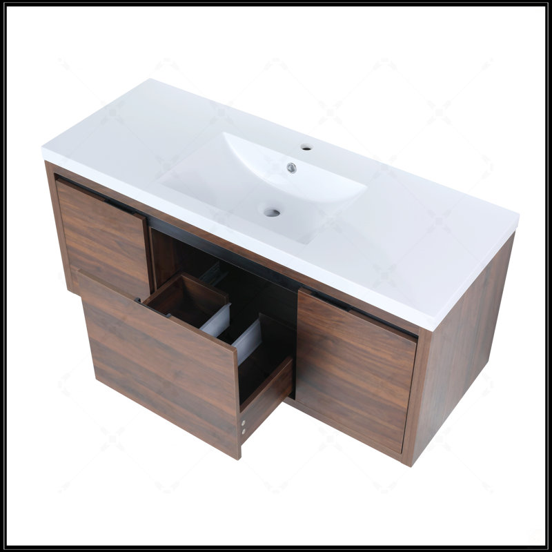 Armoire de salle de bain écologique de 48 pouces avec lavabo, portes à fermeture douce et tiroir, montage flottant pour les salles de bain modernes