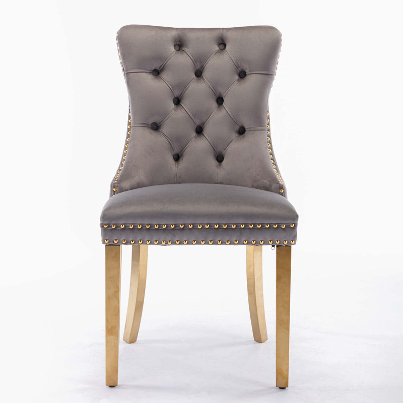 Nikki Collection Modern, High-end Tufted Solid Wood Contemporary Velvet Upholstered Dining Chair with Golden Stainless Steel Plating Legs,Nailhead Trim,Set of 2,
