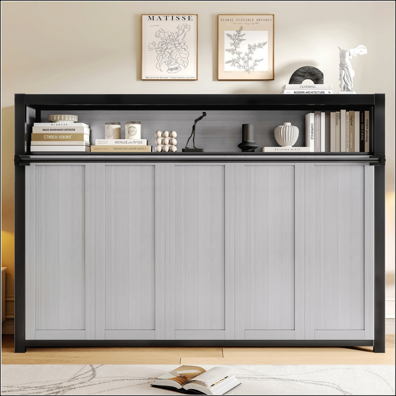 Lit escamotable simple avec tablettes, Gris