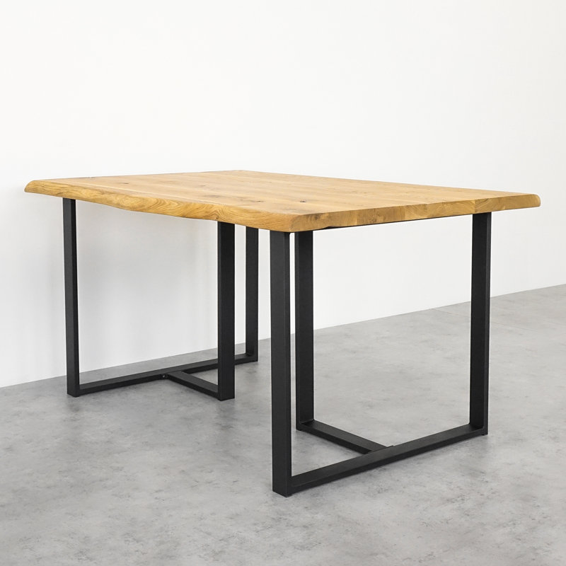 Shorthill Oak Solid Wood Top Metal Base Dining Table, Oak, 75cm H x 200cm L x 80cm W