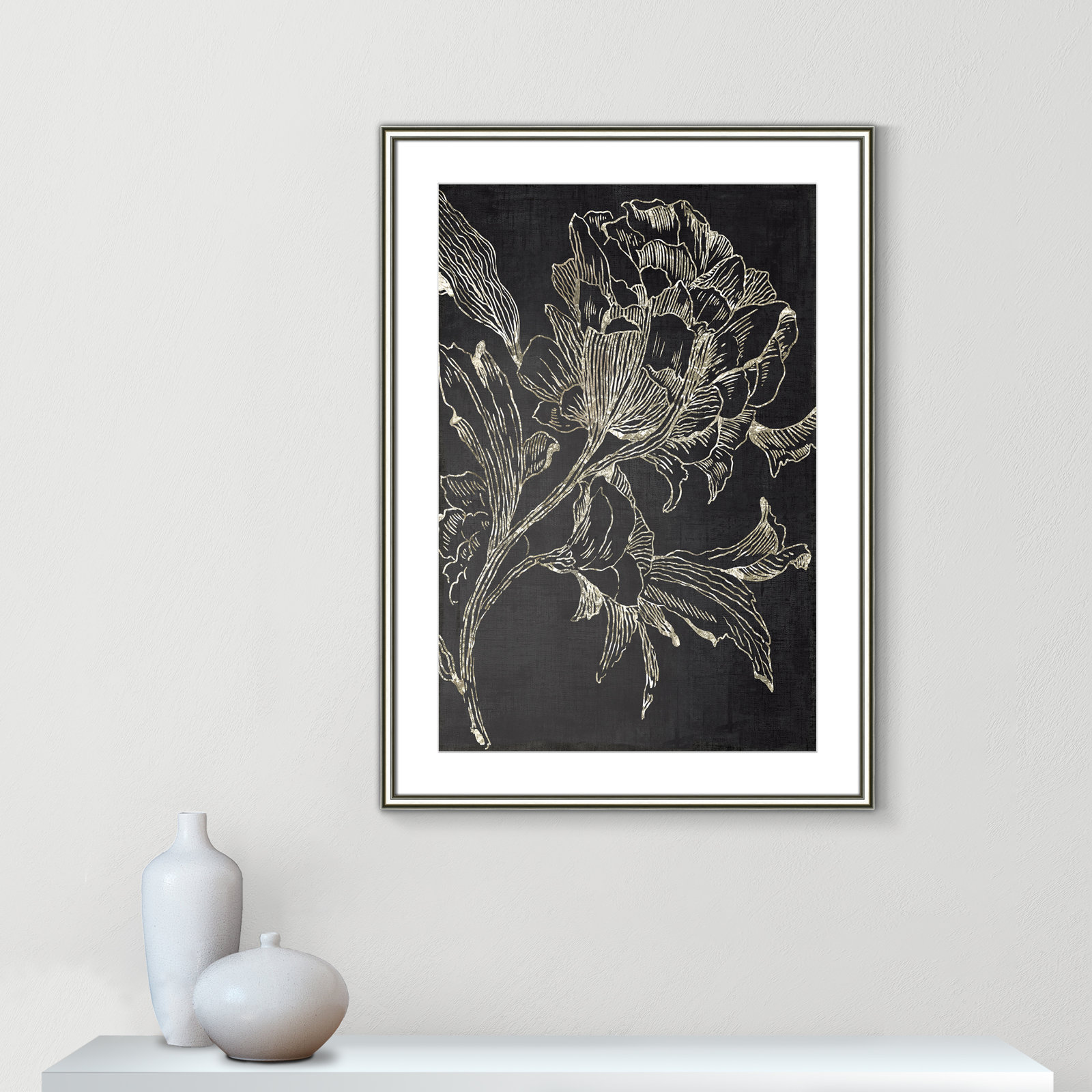 Clarendon "Golden Flower Folklore I" Print, 36.75" H x 26.75" W, Silver Framed