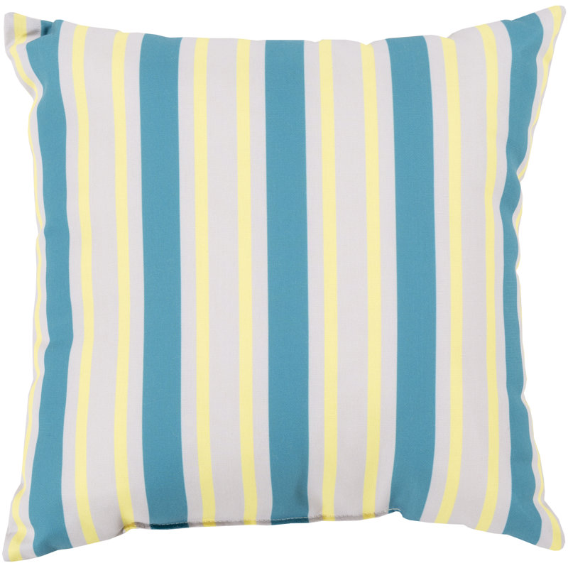 Rain Striped Outdoor Pillow Cover, 18" H x 18" W x 4" D, Aqua/Yellow