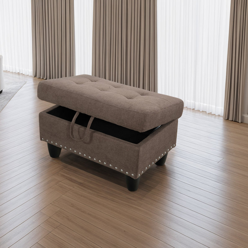 Repose-pieds lin avec rangement, Brun