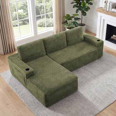 Canapé d'angle Cloud de 264 cm (104 po), canapé modulaire moderne en velours côtelé sans armature, en forme de L, avec assise profonde, méridienne à gauche ou à droite, aucun assemblage requis pour le salon ou la chambre à coucher