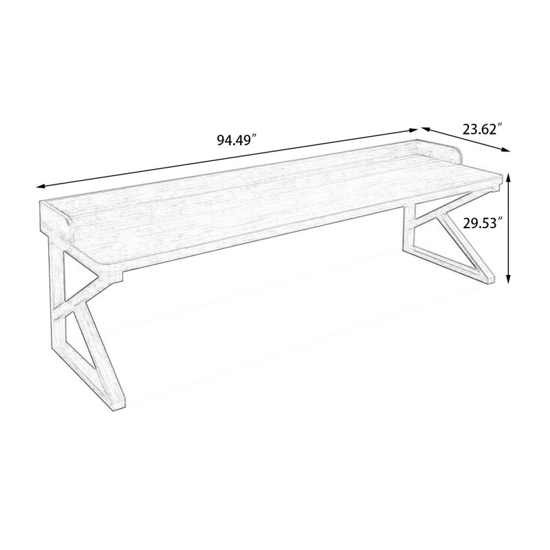 Tan Rectangular Solid Wood desk, 29.53" H x 94.49" W x 23.62" D