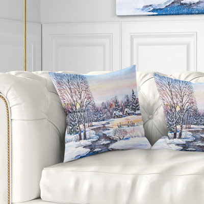 Landscape Photography Russian Winter Village Pillow