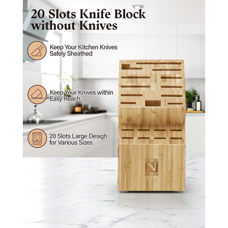 Base de cuisson Cook N Home, bloc à couteaux en bambou sans couteaux, support à couteaux universel pour porte-couteaux pour un rangement facile dans la cuisine, 20 fentes
