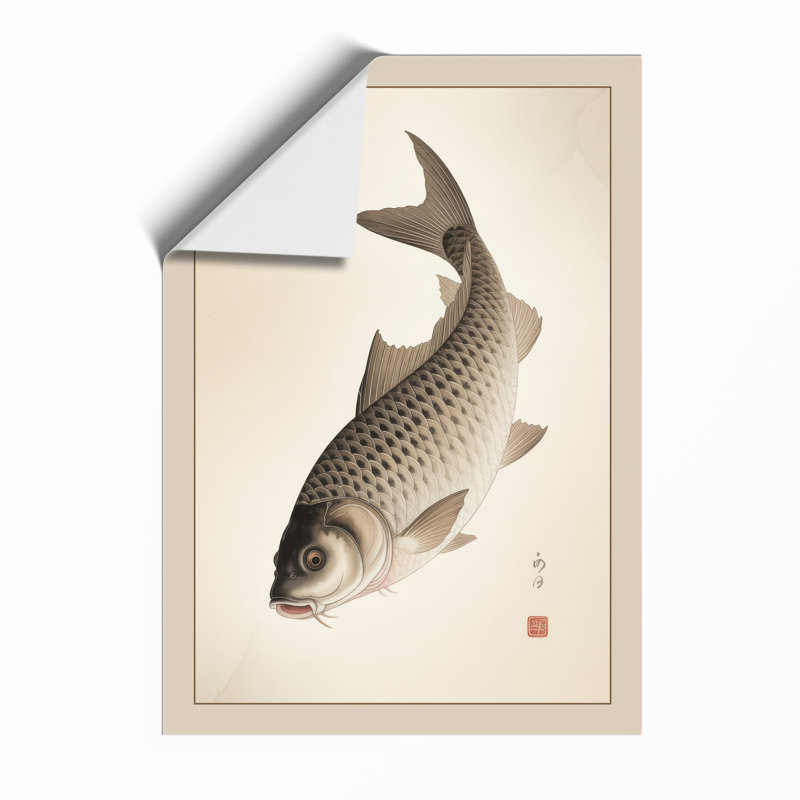 Carp in Contemplation Japandi - Framed Print, Unframed, A3 - 42.0 x 29.7 cm