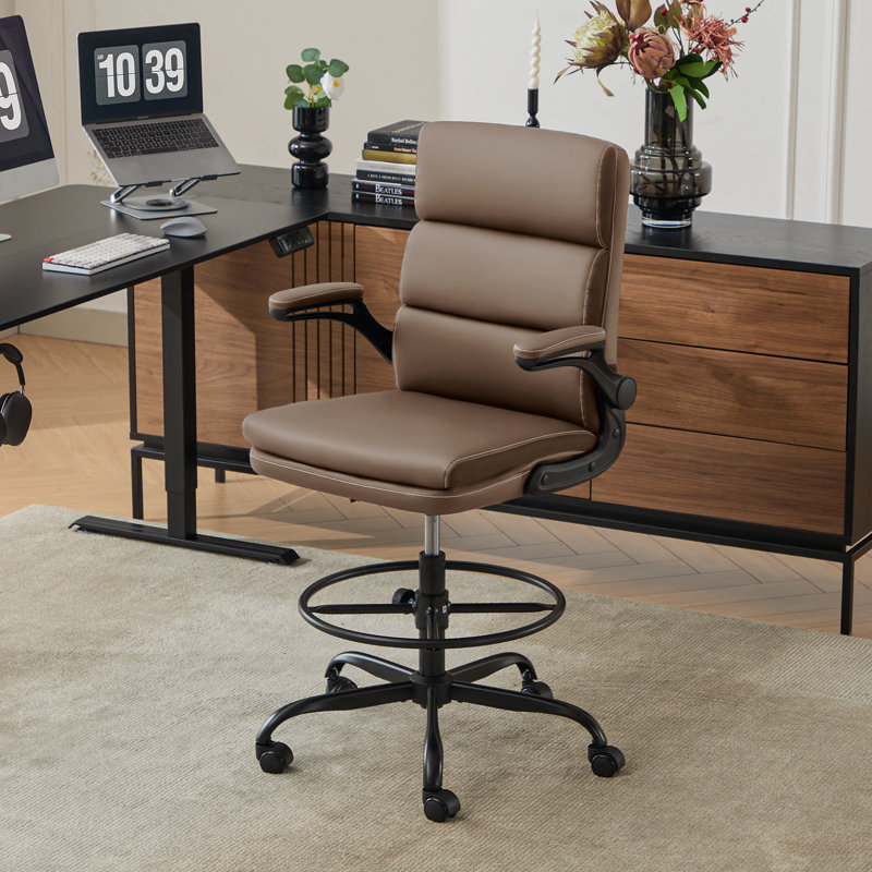 Tacony Drafting Chair Tall Office Chair With Adjustable Footrest Ring, Tan