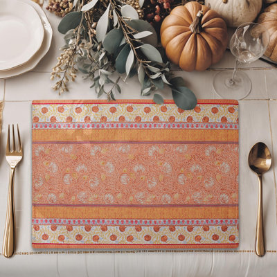 Maison d' Hermine Placemats Set of 4 100% Cotton Washable Cloth Place Mats, Reusable Table Mats for Thanksgiving Christmas Decorations Kitchen Dining Party Wedding (Harvest Festival, 13" x 19")