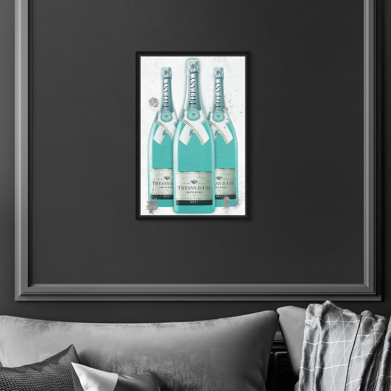 Diamants et bulles champagne - impression sur toile, H 15 po x l 10 po, Toile avec cadre noir