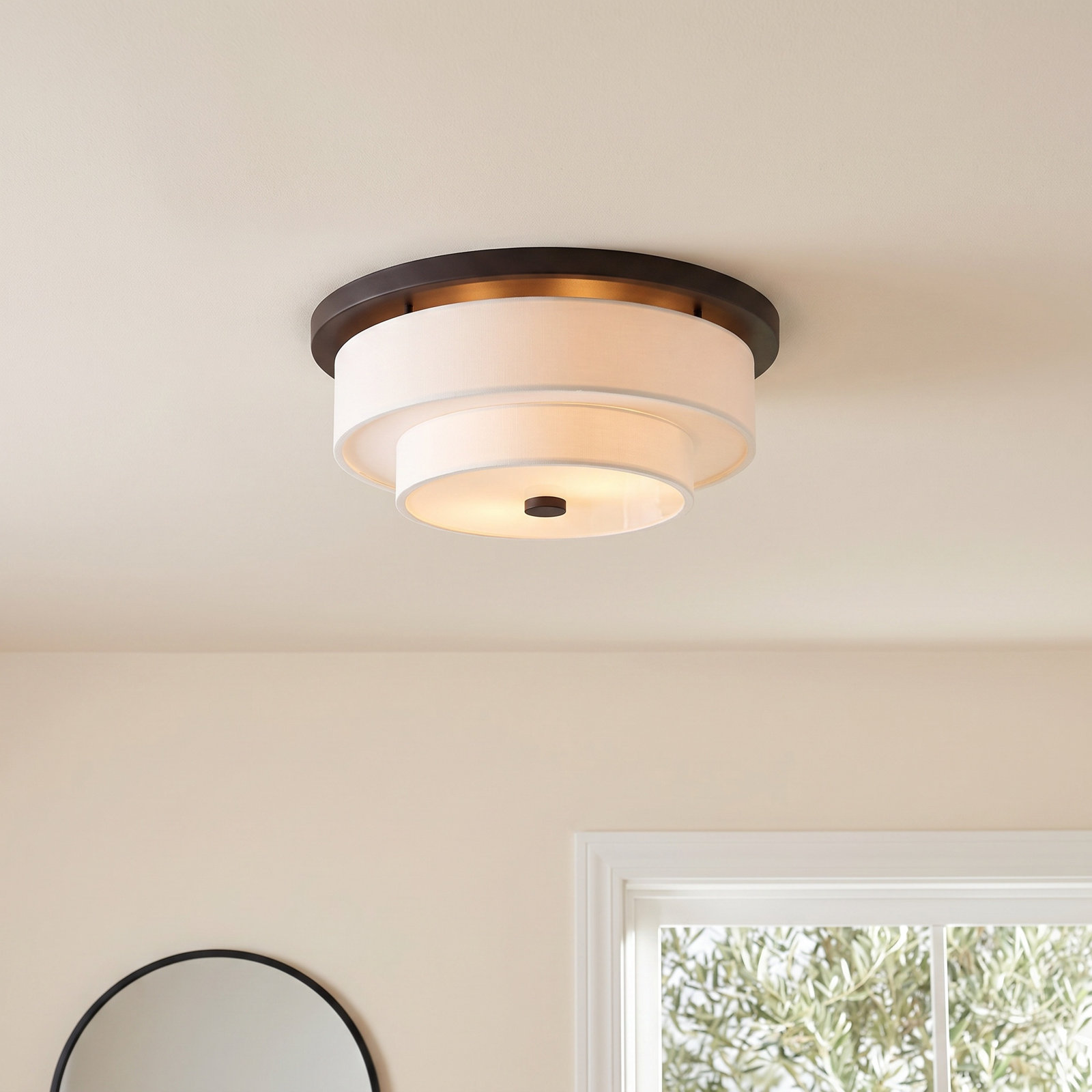 Flaire Flush Mount, English Bronze, 8" H x 21.5" W x 21.5" D, 4 Lights