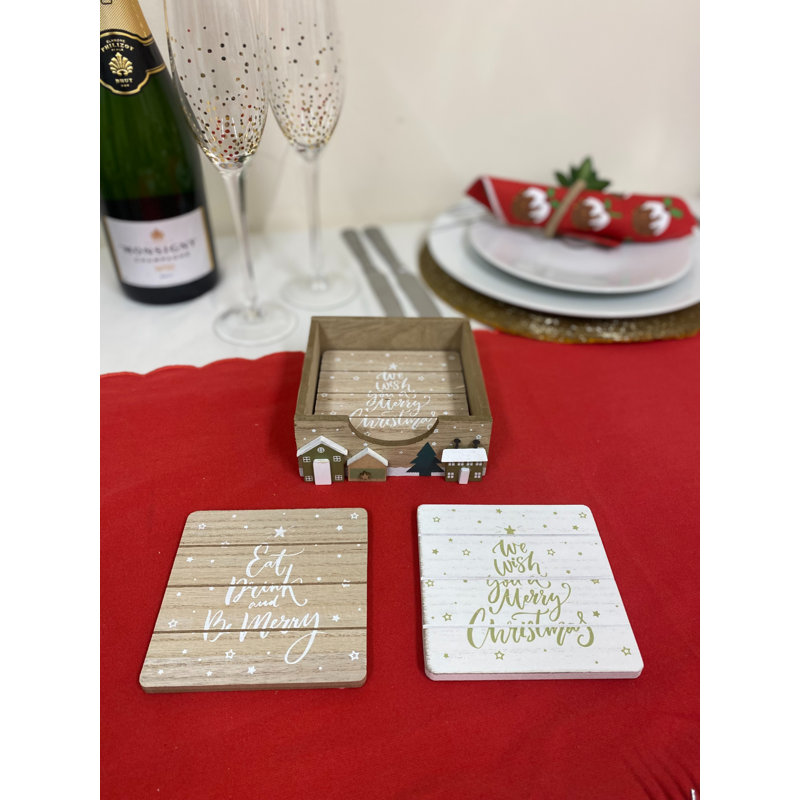 Wood Square 4 Piece Coaster Set