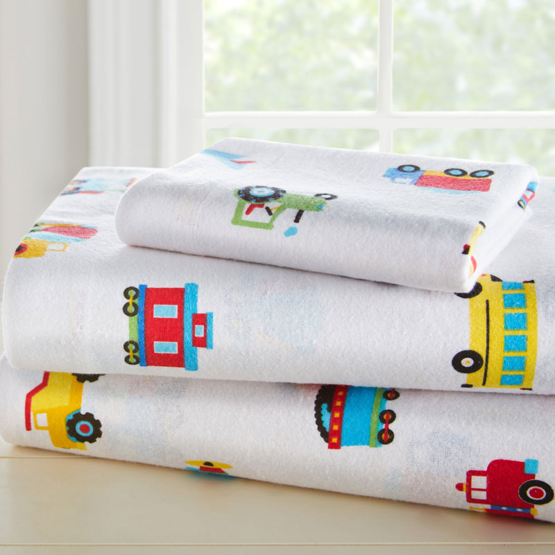 Ensemble de draps en flanelle Wildkin - 100% coton, draps doux et confortables - trains, avions et camions