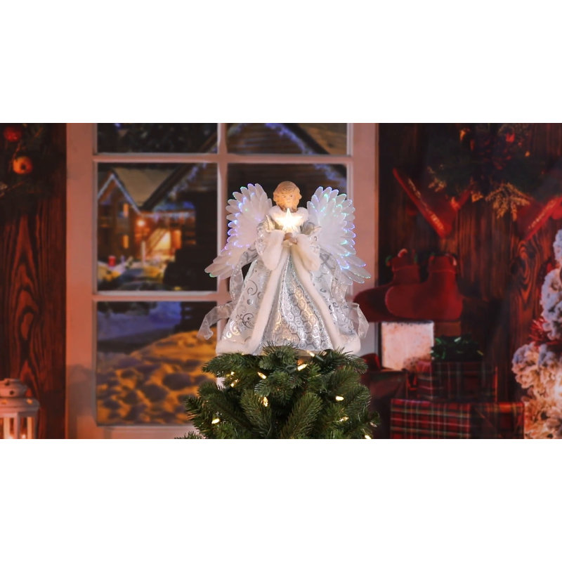 12" White Porcelain Fiber Optic Angel Tree Topper