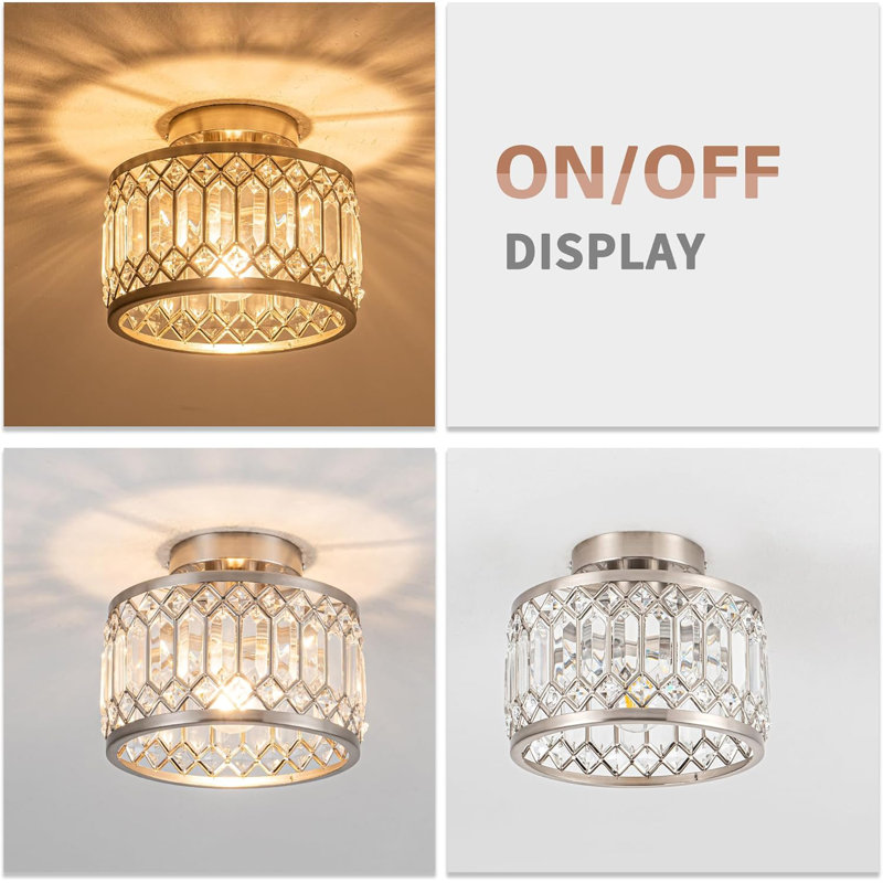 Crystal Ceiling Light Fixture Modern Semi Flush Mount Ceiling Light Crystal Chandelier Nickel Finish (Bulb Not Included)