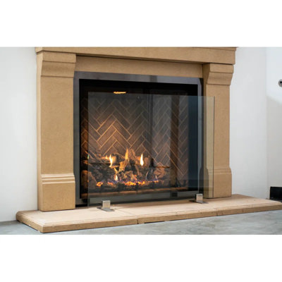 Manhattan Modern Freestanding Glass Fireplace Screen with Brass Feet