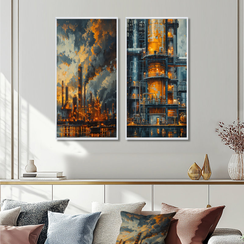 Ensemble de 2 pièces d'art mural Kulsum, H 40 po x l 40 po, Cadre Whilte Floater