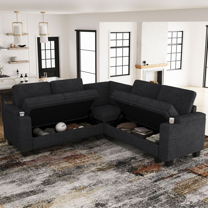 Penelopa 4-Seat Chenille Modular Sofa with Storage , Dark Gray Chenille