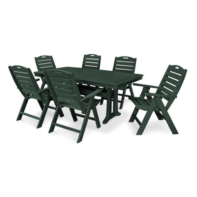 Nautical Folding Highback Chair 7-Piece Dining Set with Trestle Legs