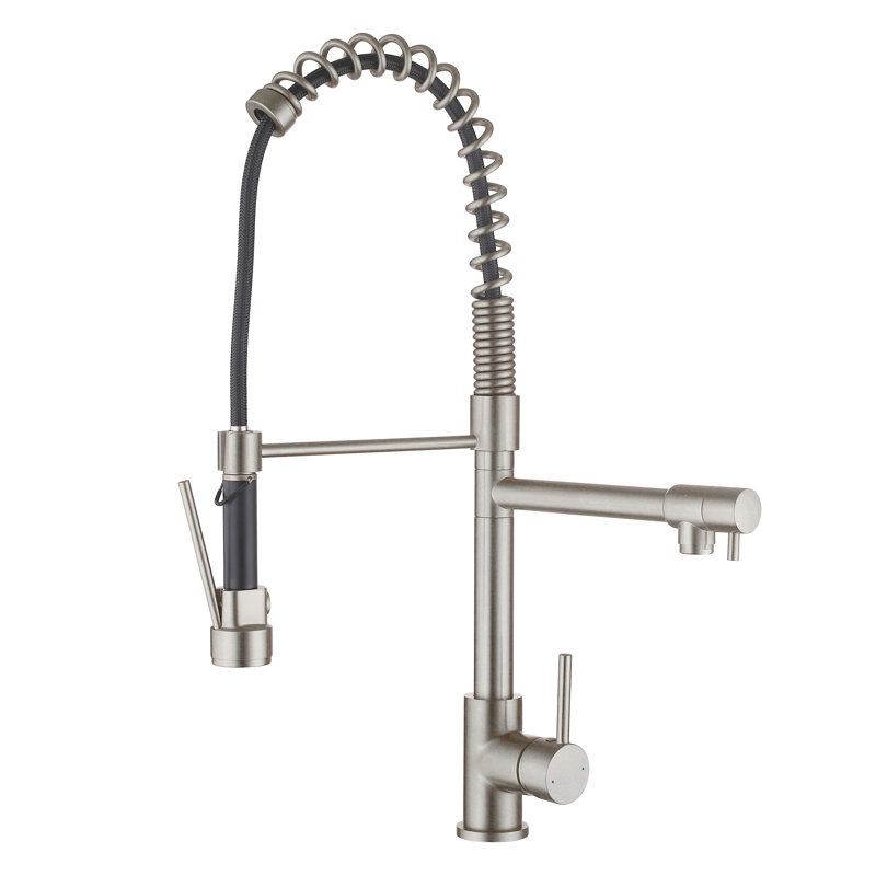 24.8" Modern 2-Function Single Handle Pull Down Kitchen Faucet With Pot Filler, Brushed Nickel