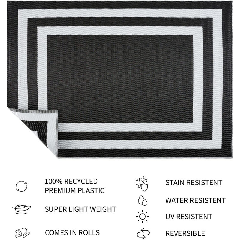 Tapis intérieur / extérieur noir Aisha, Rectangle 6 pi x 9 pi