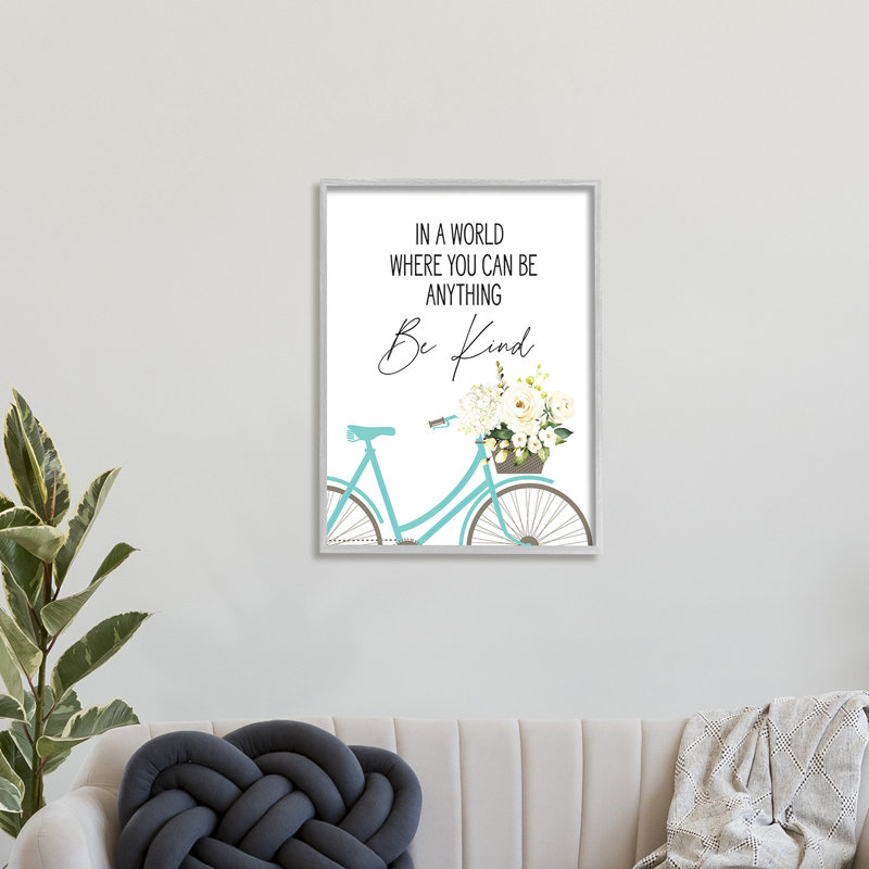 Be Beose Be Kind Sentiment, bicyclette bleue, floral blanc, H 30 po x l 24 po, Estampe numérique Farmhouse