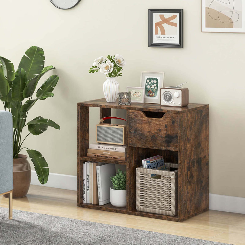  2 Pcs 3-cube Bookshelf 2-tier Open Shelf Bookcase With Drawer Home Storage Organizer