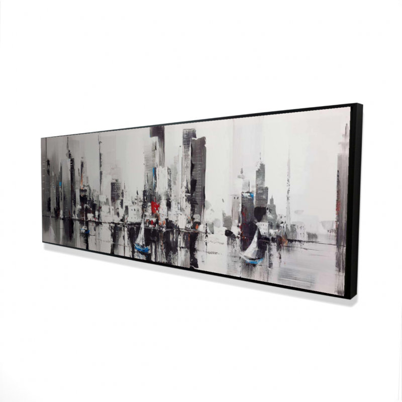 Bateaux abstraits avec impression de paysage urbain sur toile
