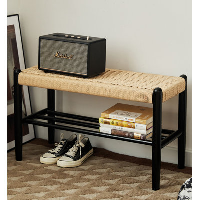 Scandinavian Minimalist Solid Wood Rope-Woven Shoe Bench