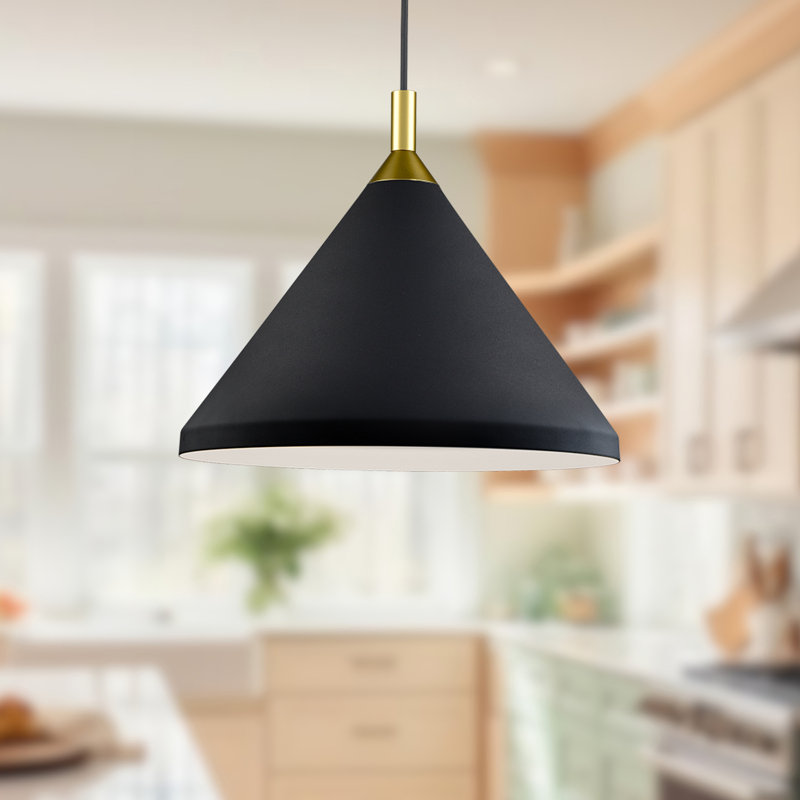 1 - Light Pendant, 12" H x 14" W x 14" D, Black/Gold