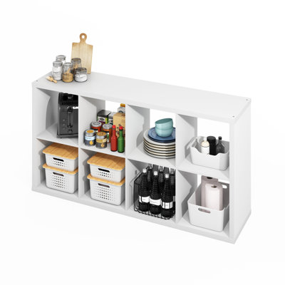 Minni 8-Cube Open Shelves Kitchen Storage, Bakers Rack, Buffet Sideboard, Dark Oak