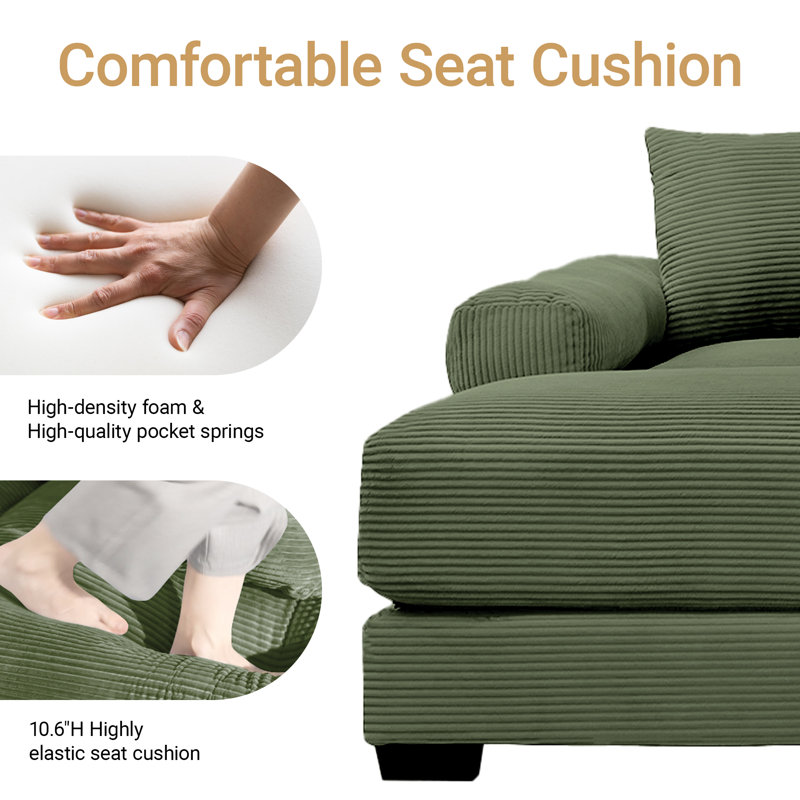 116.9" Corduroy Sectional Corner Sofa 5 Piece Oversized Modular Deep Seat Cloud Couch With Upholstered Movable Ottoman