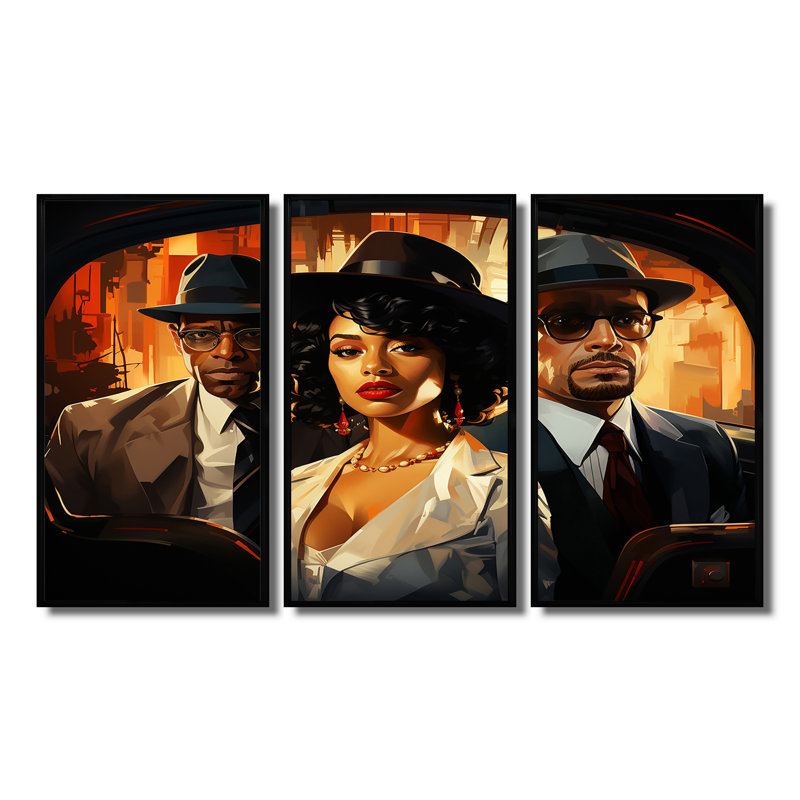 Magnifique chanteur de plomb, trio de jazz avec chapeaux - ensemble d'art mural musicien, Cadre flottant noir
