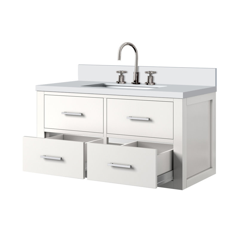 Single Bath Vanity with White Quartz Top and Faucet Set, Quartz, Blanc