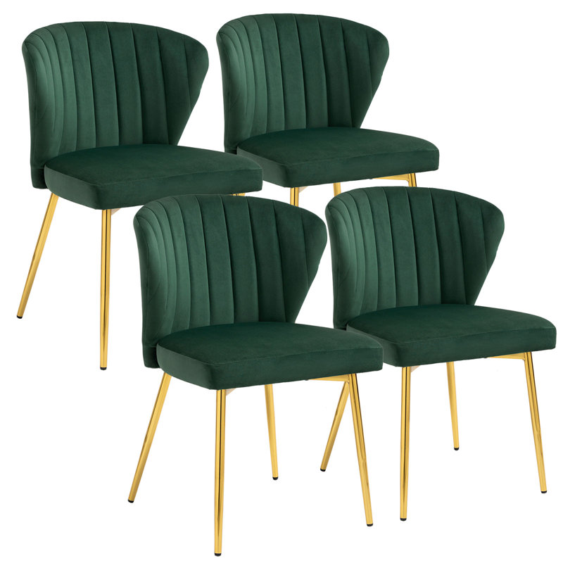 Fauteuil à oreilles 4 pièces en velours capitonné moderne avec pieds en métal, Vert