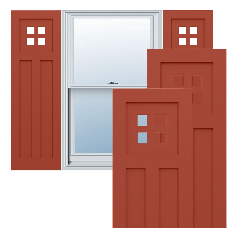 Colorful Red PVC Raised Panel Decorative Shutters, 12" x 26"