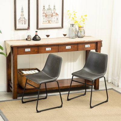 2 chaises de salle à manger grises antiques, 2 chaises en cuir de polyuréthane rétro, structure en métal fabriquée à la main, H 18,5 po x 22,25 po et 31,5 po, option d'assise solide et élégante en cuir 2 et en plastique moulé