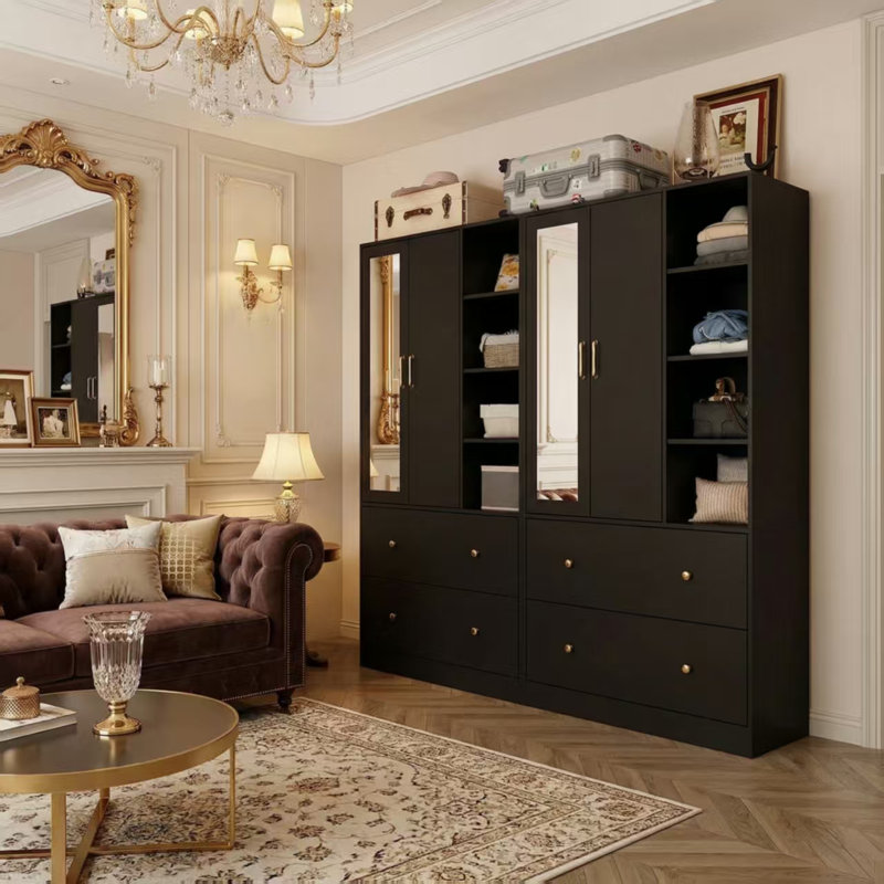 Armoire 4 tiroirs avec miroir Malieka, Noir