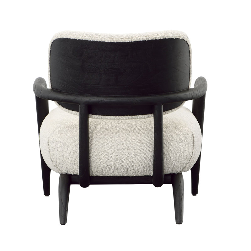 Ivory Chenille Upholstered Armchair with Solid Wood Frame