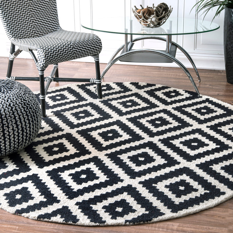 Drubin Geometric Wool Hand Woven Area Rug, Round 183cm