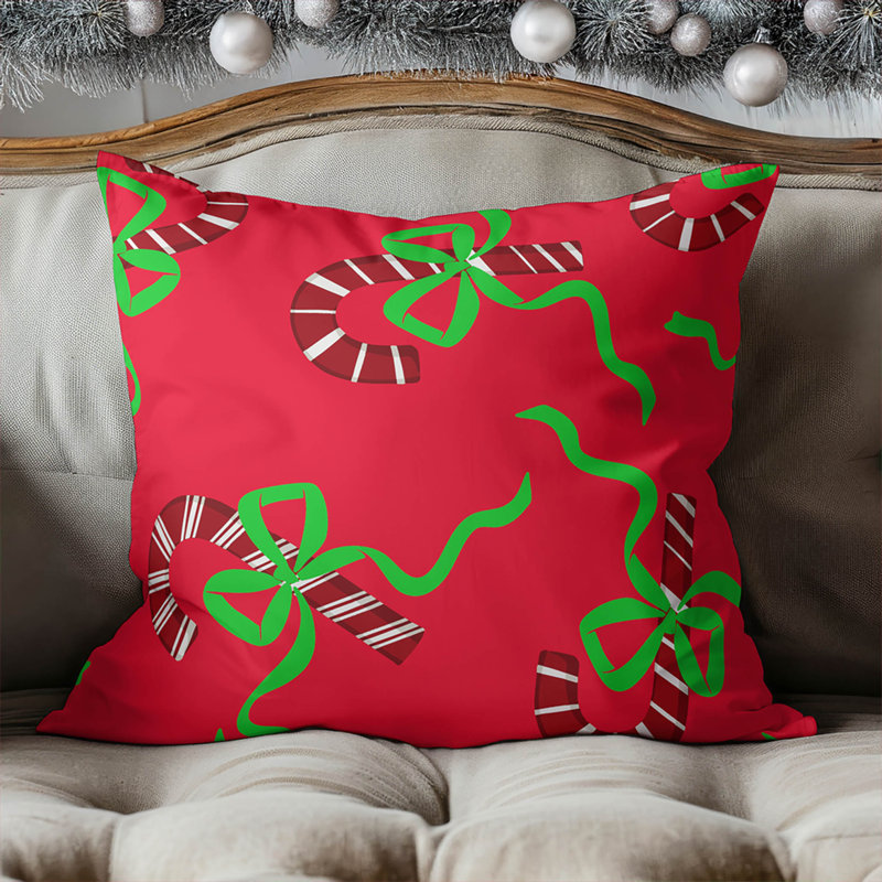 Coussin décoratif Candycanes & Bows, Rouge, H 16 po x l 16 po