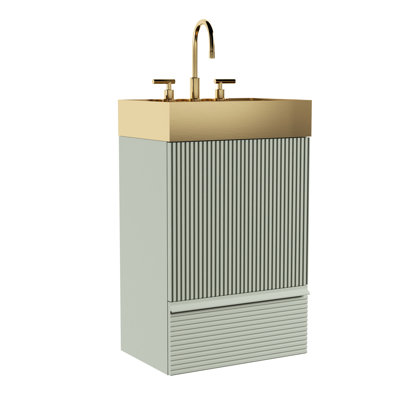 20" Freestanding Vanity With Brushed Gold Metal Vessel Sink, Modern Aesthetic, E1 Particle Board, One Door Drawer, Hardware Striped Bathroom Vanity, Integrated Design, Standard , Soft - Touch