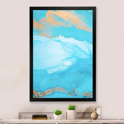 Encre liquide dorée turquoise et grise liquide IV - Décoration murale moderne et contemporaine en toile