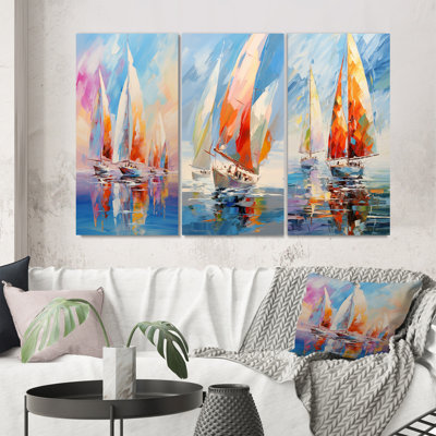 "Voiliers abstraits" - 3 pièces sur toile